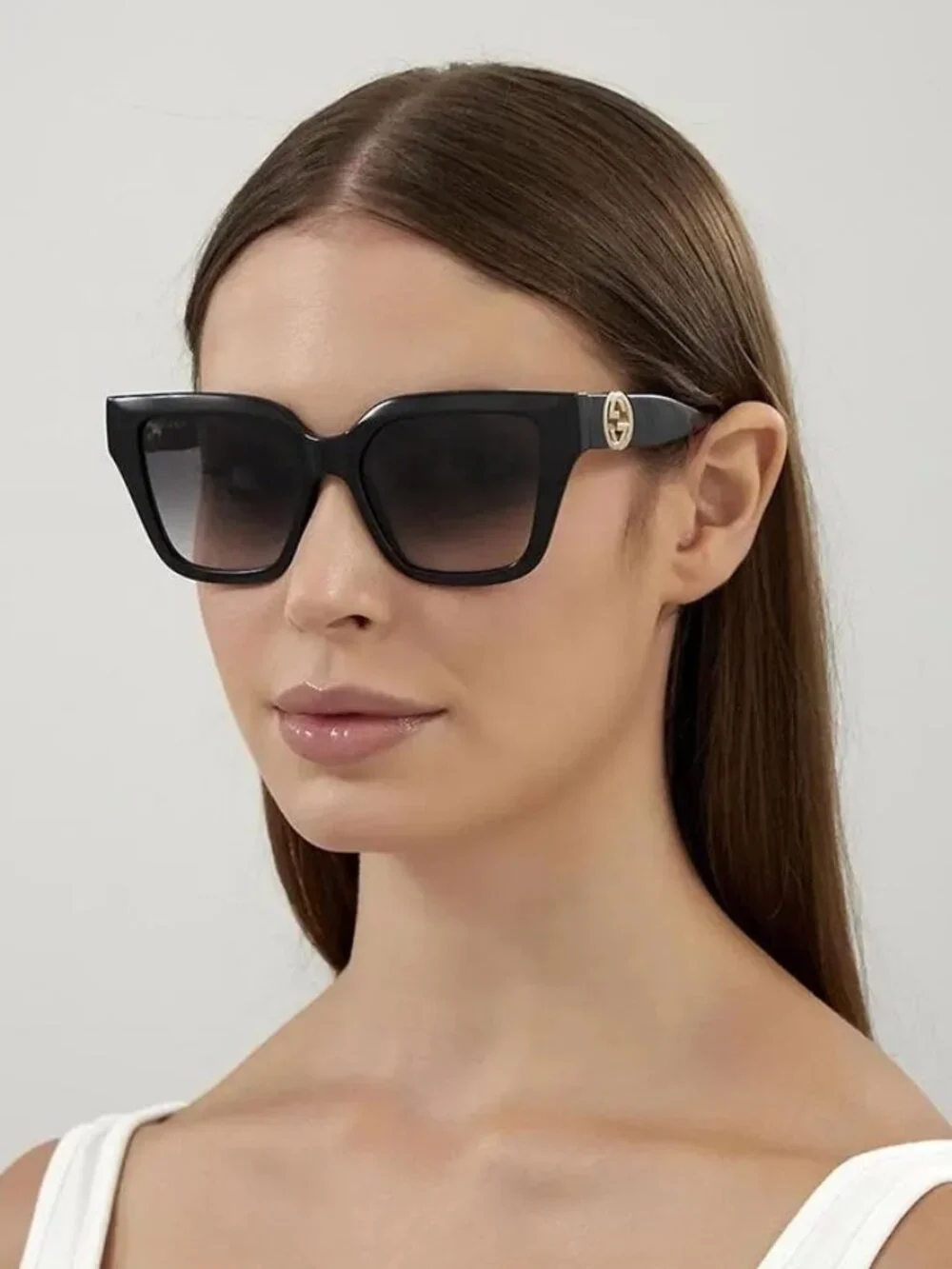 New Gucci Black Cat Eye Women Sunglasses GG1023S 001 With Chain